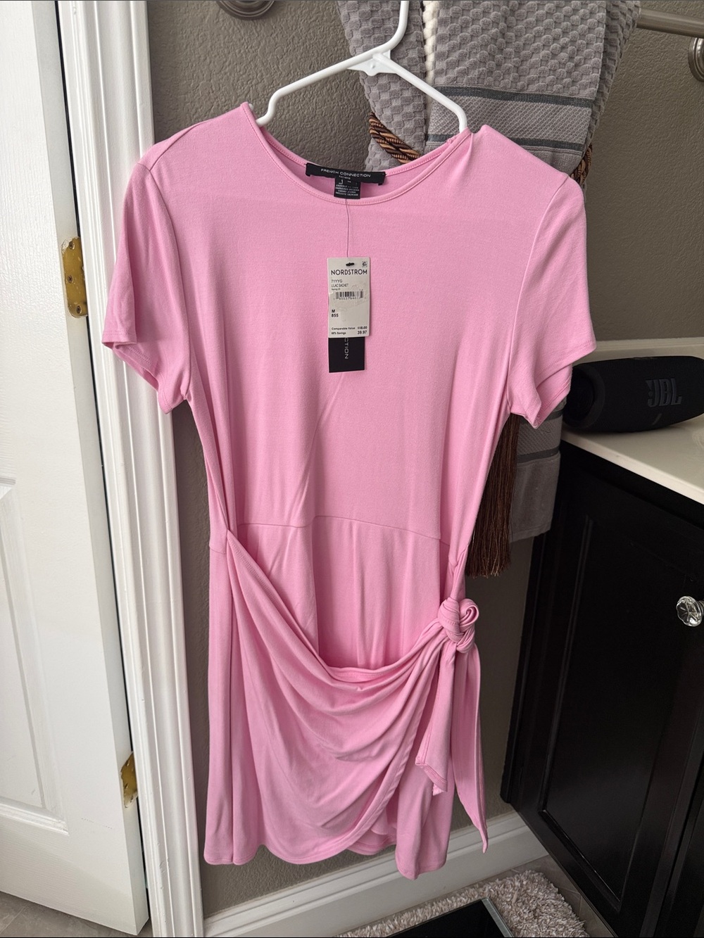 Nordstrom Light Pink Knot-Detail Short Sleeve Dress